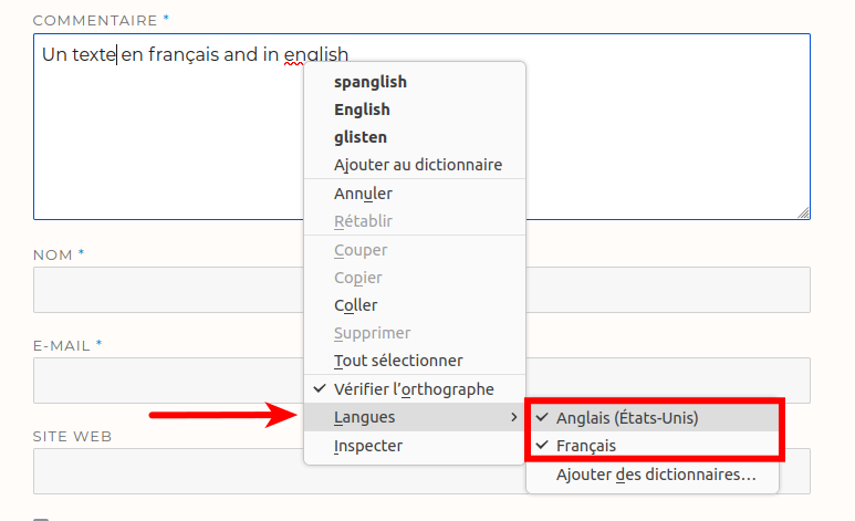 Vérification orthographique en multi-langue