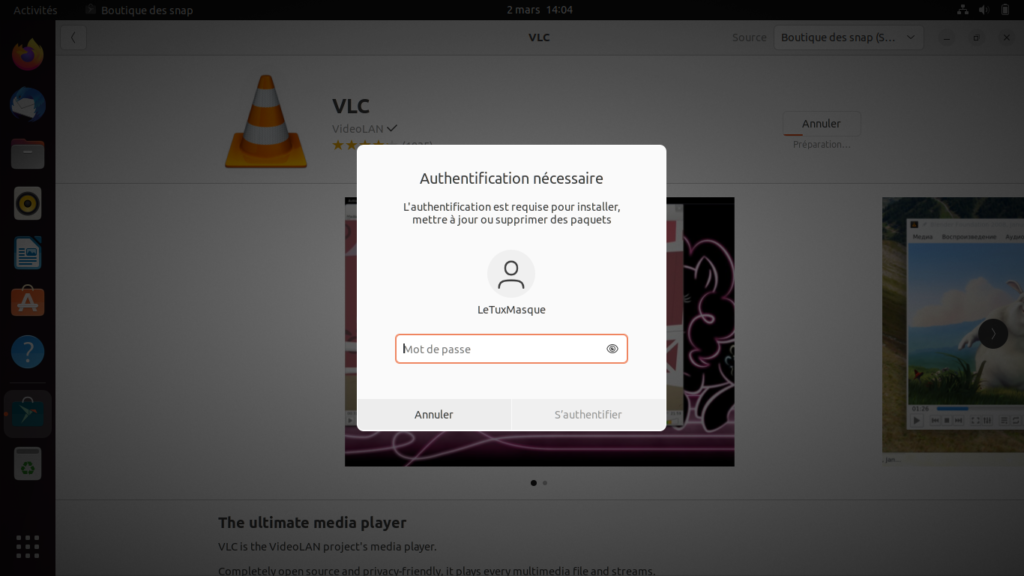 Authentification pour installer une application sur Ubuntu