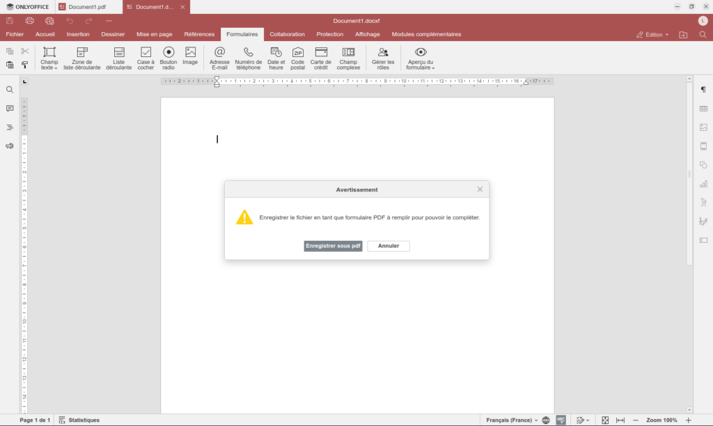 OnlyOffice 8.1 - DOCXF vers PDF