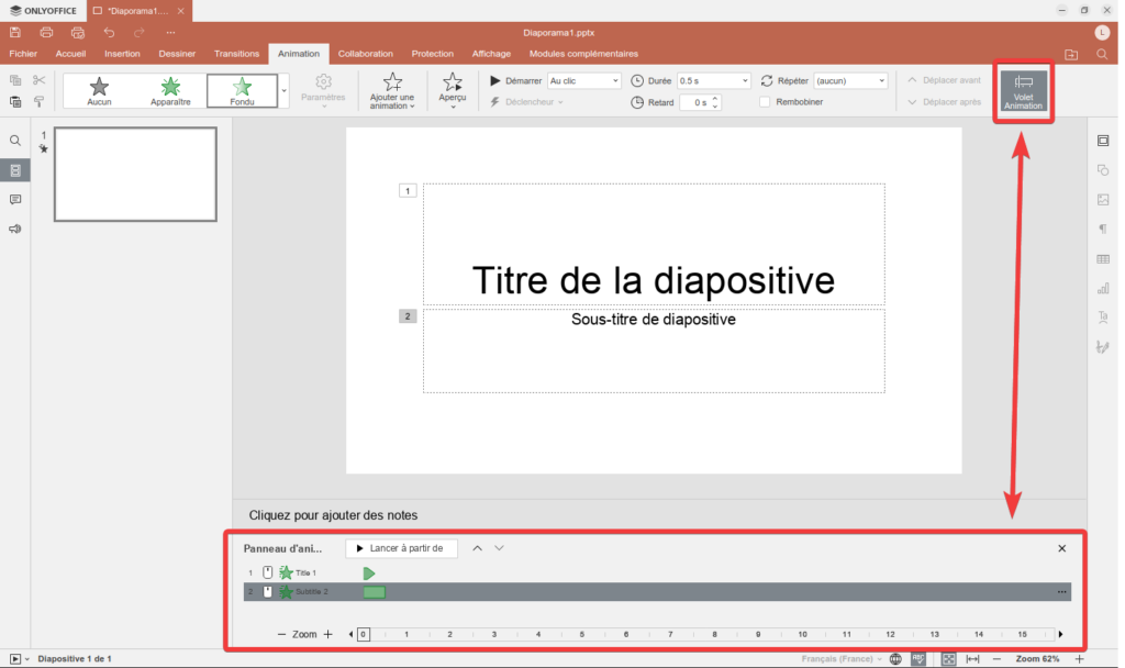 OnlyOffice 8.1 - Panneau animation
