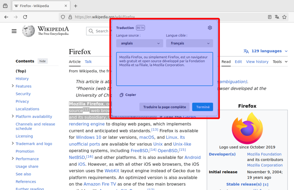 Firefox 128 - Traduction selection 2