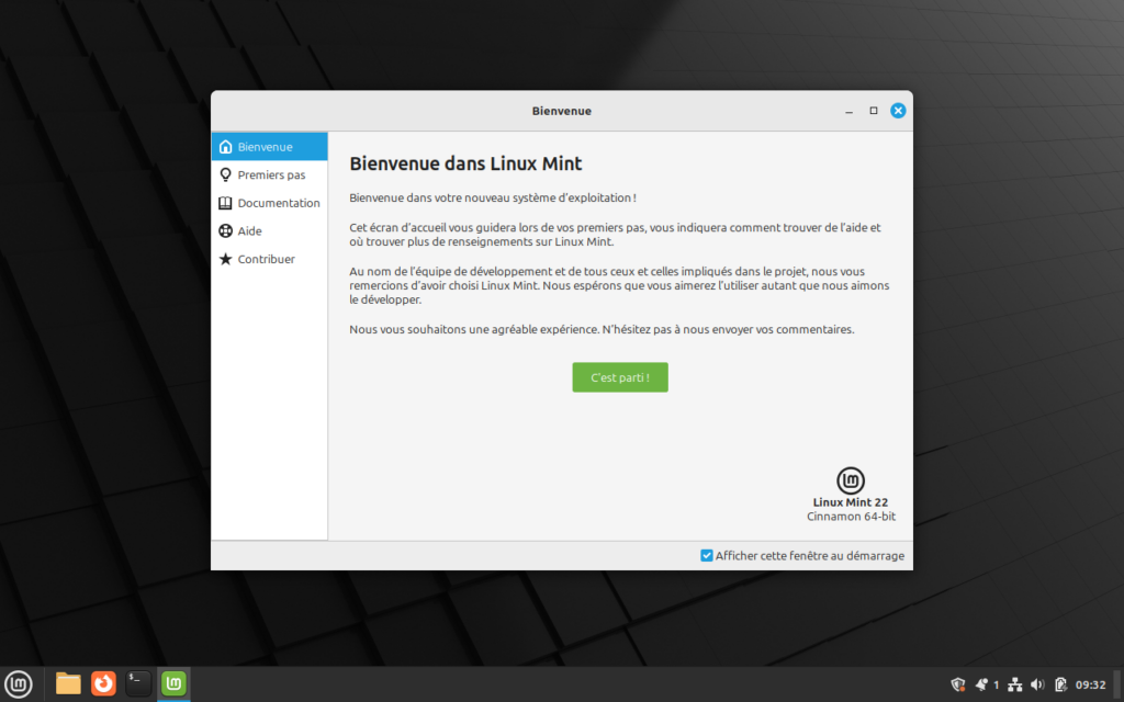 Premier démarrage Linux Mint 22