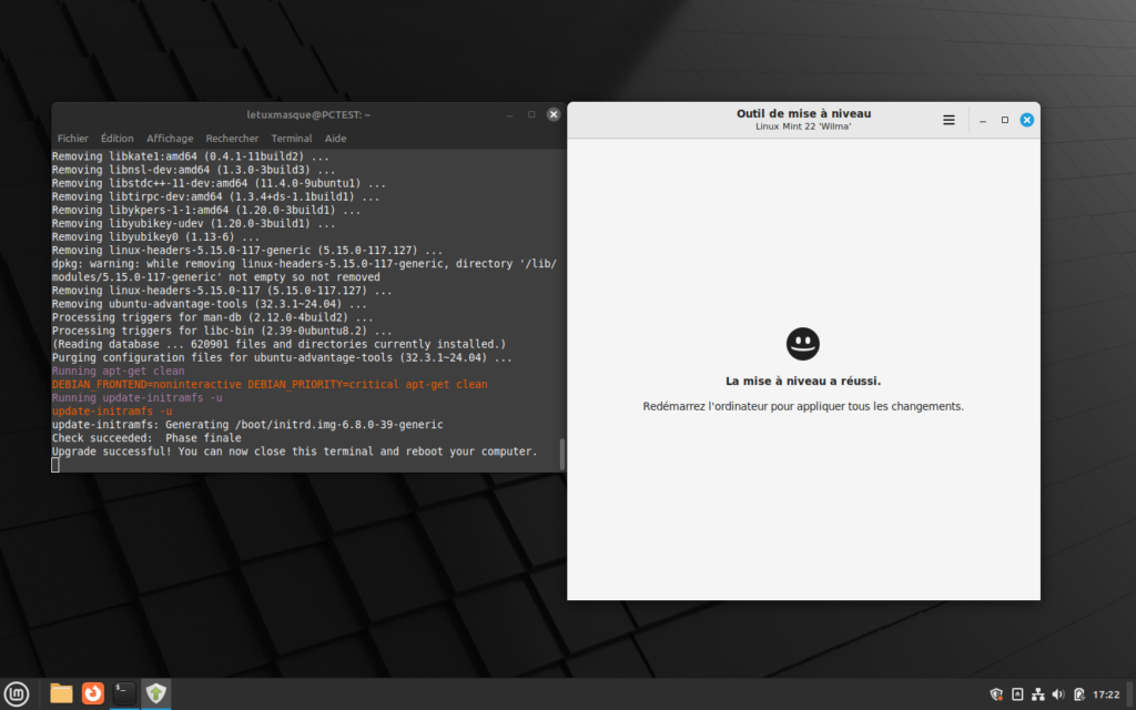 Mettre à niveau vers Linux Mint 22 - Fin