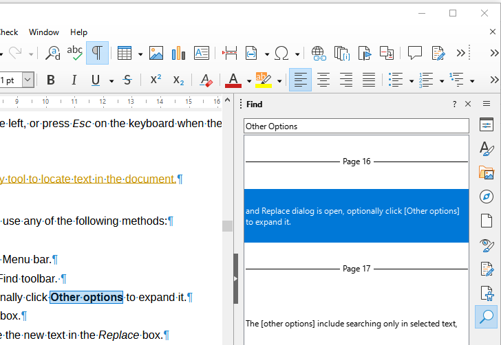 LibreOffice 24.8 - quick find sidebar deck